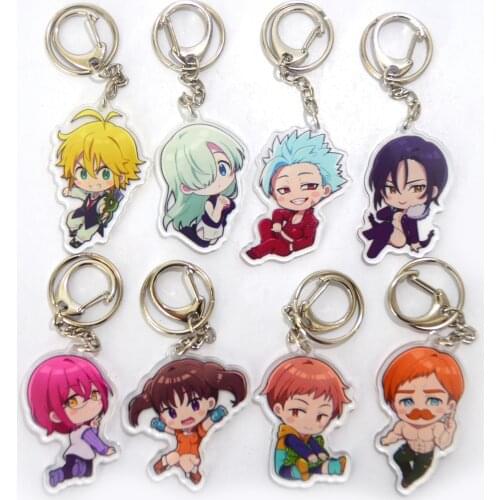 1 Pcs Fashion Anime The Seven Deadly Sins Keychains Figure Meliodas Elizabeth Hawk Ban Acrylic Pendent Keyrings Cosplay Toys