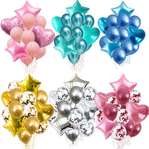 14pcs Multi Confetti Balloon Happy Birthday Party Balloons Gold Silver Helium Globos Boy Girl Baby Shower Deco Party Supplies
