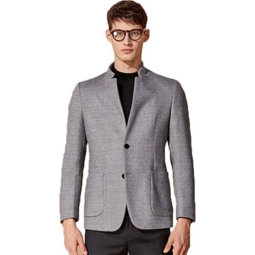 2020 Gray Casual Trim Stand Collar Two Buckle Groom Tuxedos Men Suits 3 Pieces For Wedding Business Dinner( Jacket+Pants)