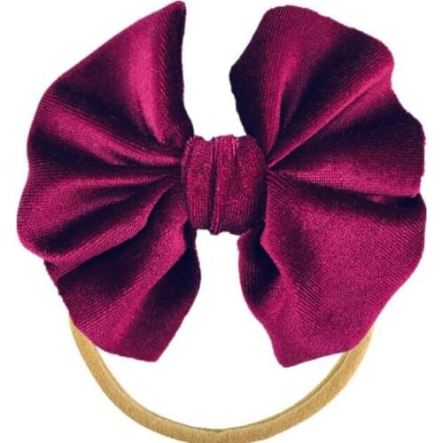 4.0“ Handmade Velvet Fabric Bows Skinny Nylon Headband Flat Back Velvet Hair Bows For Babys Girl newborn Hair Accessories