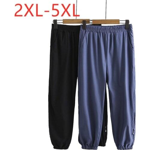 New 2021 Ladies Spring Summer Plus Size Cropped Jogger Pants For Women Large Slim Elastic Cotton Blue Trousers 2XL 3XL 4XL 5XL