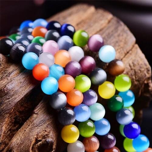 6/8/10/12mm Natural Opal Stone Beads Colorful Mixed Crystal Cat Eye Stone Loose Beads Jewelry Making Accessories DIY Material