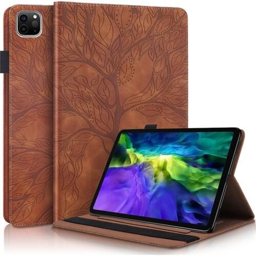 Emboss Tree Flip Leather Book Case For iPad Pro 11 inch 2020 Auto Sleep / Wake Card Holder Wallet Stands Cover For iPad Pro 11"
