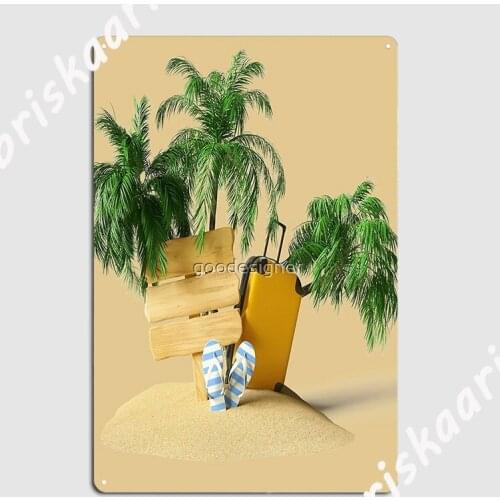Travel Bag Pattern Beach Suitcase Sand Metal Plaque Poster Custom Wall Poster Club Tin sign Poster