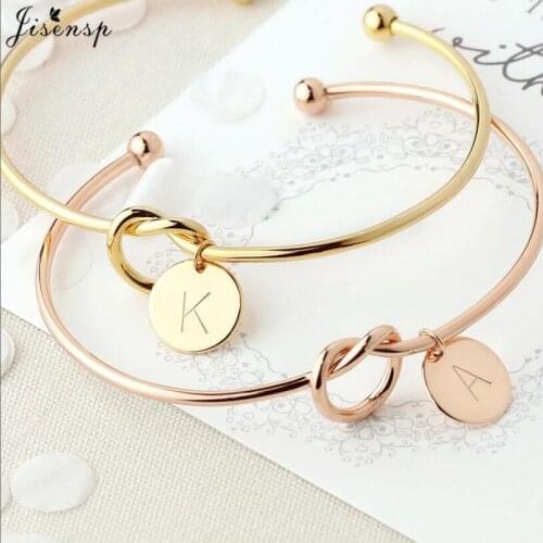 Jisensp Personalize Knot Letter Initial Bracelets Bangles A-Z Letters Charm Bracelet for Women Wedding Jewelry Bestfriend Gift