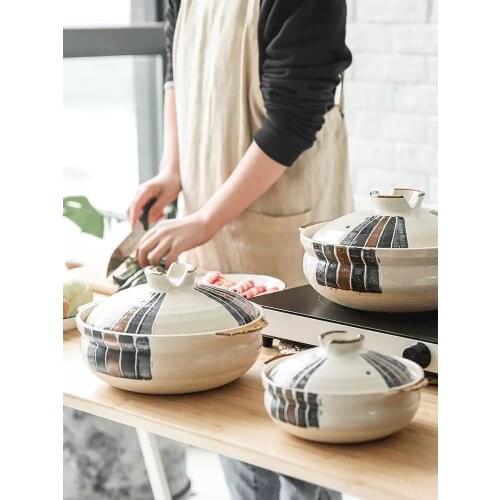 Ceramic Soup Rice Porriage Casserole Household Stew Pot 0.8/1.6/2.2L Cookware Stone Pot