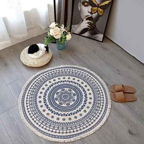 Vintage Round Floor Area Rug,Nordic Design Soft Yellow Carpet,Modern Geometric Mandala Rug for Home Kitchen Living room