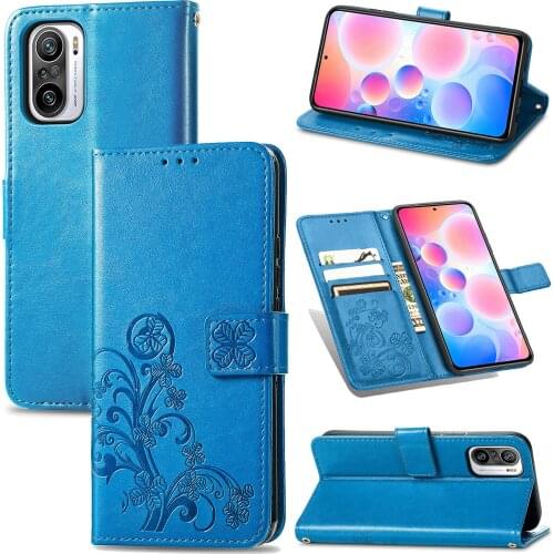 Leather Flip Cover for Redmi Note 10s K40 Pro Plus 9T 8T 9S 10 Pro Max 10X 4G Wallet Case Four Leaf Clover Card Slot Phone Coque