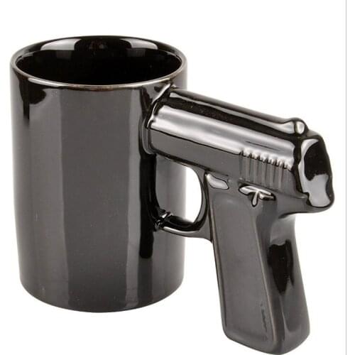 Creative Ceramic Pistol Grip Coffee Cups Mugs Funny Gun Mug Milk Tea Cup Handle Mug Glassware Drinkware Revolver Cup Black Pure