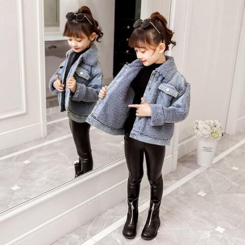 2020 Winter Baby Girl Fur Denim Jacket Thick Kids Fleece Jean Coat Pocket Fashion Children Girl Windbreaker Outwear Clothes D20