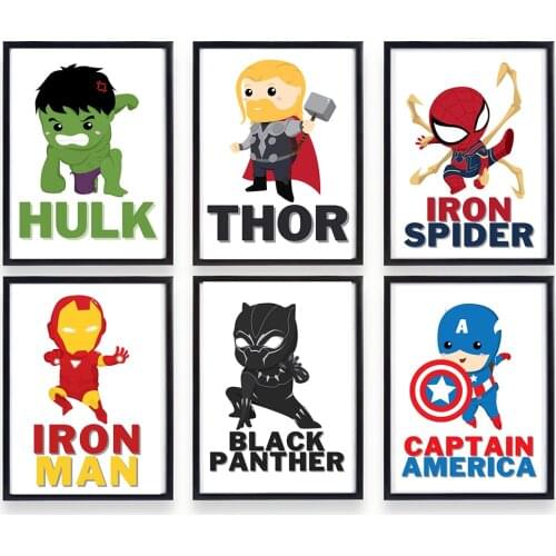 Cartoon Marvel Avengers Art Posters Superhero Iron Man Canvas Painting and Prints Wall Print Canvas Picture Kids Room Decor Gift
