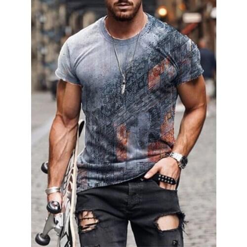 Round Neck T-Shirts Plus Size Men New Fashion Abstract Printed Casual Tops Summer Loose Short Sleeves Tops