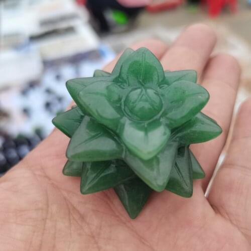 Natural Clear Minerals Rose Quartz Fluorite Aventurine Crystal Carved Succulent Plants Flower Figurines Original Cute Gifts