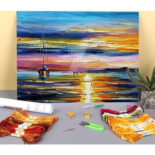 New Sunset Printed 11CT Cross Stitch Patterns Embroidery DMC Threads Handmade Sewing Handicraft Painting Wholesale Stamped