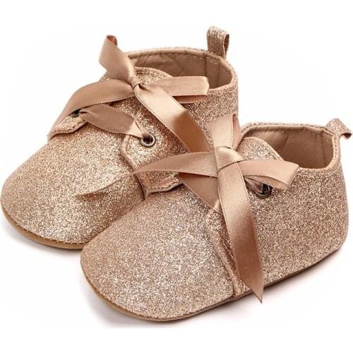 Baby Girls Shoes Soft Sole Indoor Infant Shoes For Newborns Girls Baby Lace Up Crib Shoes Prewalkers F192