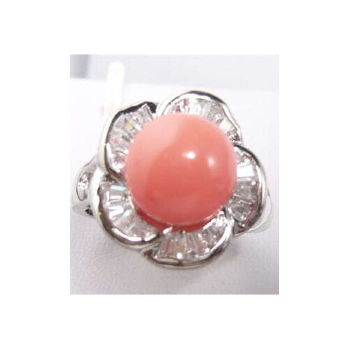 Charming! Noble jewelry Pink Coral inlay crystal Flowers Ring size: 6.7.8.9