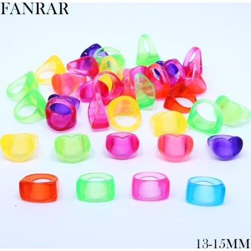 Wholesale 10pcs In bulk mix Colorful Transparent Rectangle Heart Acrylic Rings for Children Girls Kids Jewelry Gifts 13-15mm