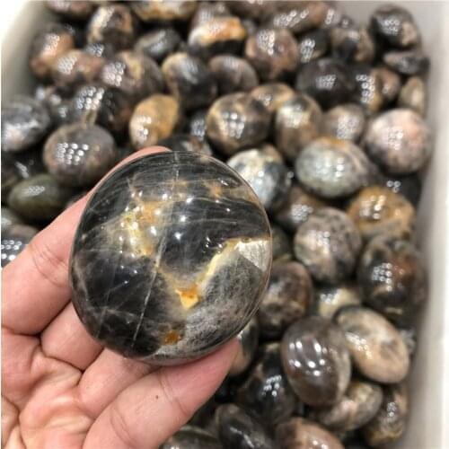 Wholesale High Quality Natural Black Moonstone Palm Stone Tumbled Stones crystal healing Reiki