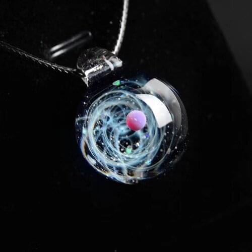 BOEYCJR Unique Universe Glass Bead Planets Pendant Necklace Galaxy Rope Chain Solar System Necklace for Women Christams Gift