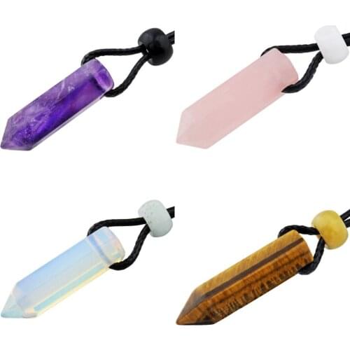 SUNYIK Hexagonal Pointed Reiki Chakra Stone Pendant Wax Cord Necklace for Women Men