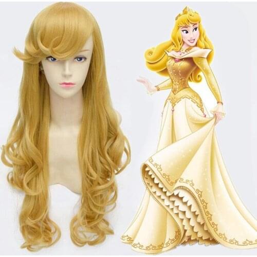 Anime Sleeping Beauty Princess Long Wavy Golden Cosplay Wig Synthetic Hair Perucas Halloween Costume Party Play Wigs For Women