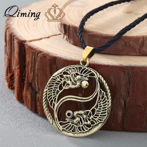 QIMING Ethnic Vintage Necklace Chinese Taoism Sign Ancient Eight Diagrams Pendant Women Necklace Yin Yang Men Vintage Jewelry