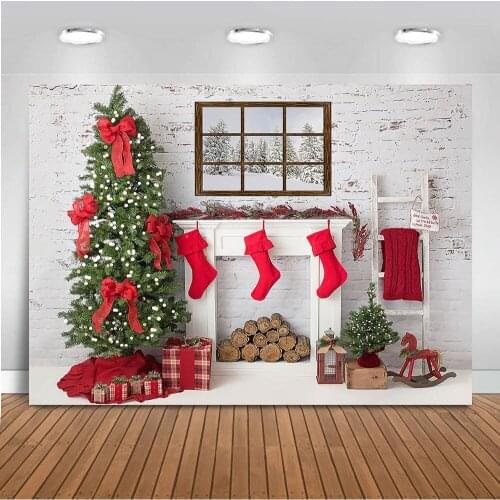 Christmas Fireplace backdrop for photography Windows Background for photo studio christmas tree photo studio indoor house prop