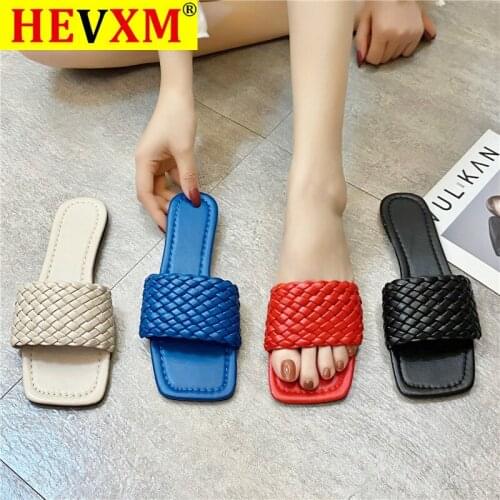 2020 New Brand Design Women Slipper Weave Fabric Women Summer Beach Slides Outdoor Flip Flops Open Toe Flat