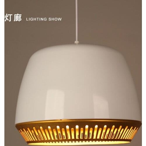 Modern LED Pendant Lights E27 Round White Wooden Dining Light Metal Lampshade Hanging Lamp Iron Suspension Lighting