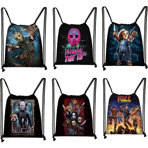Horror Movie Character Michael Myers / Jason / Freddy Krueger / Chuck Drawstring Bag Women Men Storage Bag Casual Backpack