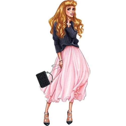 Fashion Girl Iron-on Transfers Patches for Clothing Textile Vinyl Thermo Stickers Applique Diy Thermotransfer Stripes on Clothes