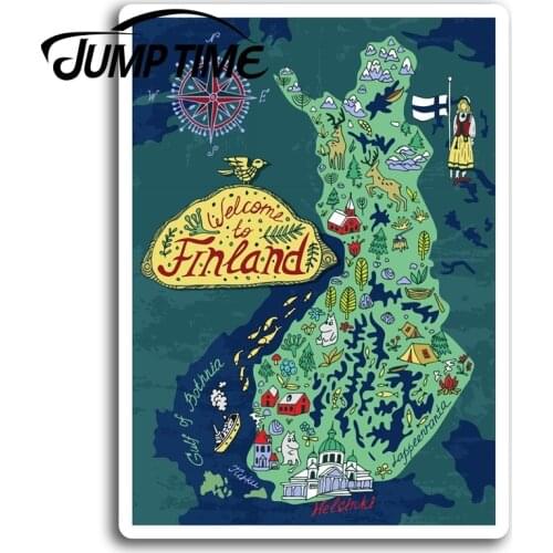 Jump Time for Finland Helsinki Fun Map Vinyl Stickers Sticker Laptop Luggage Car Bumper Decal Waterproof Car Accessories