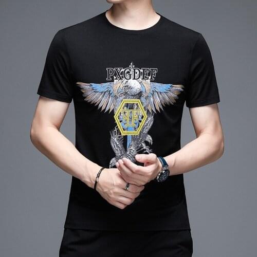 High-quality High-street Mens Round Neck Printing Short-sleeved T-shirt Mens Shirt Young and Middle-aged Animal Print T-shirt