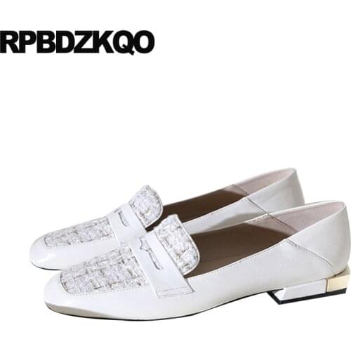 Chinese white shallow ladies 2019 loafers slip on flats women genuine leather designer shoes china square toe black high quality
