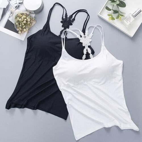2021 Women Spring Summer Ice Silk Bra Tank Female Thin Seamless Chest Padded Breathable Camisole Lady Solid Embroidery Vest D934