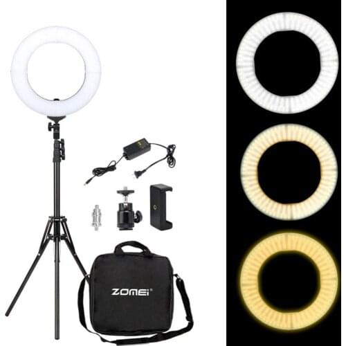ZOMEI 14 inch Dimmable LED Ring Light Phone Holder Camera Photo Video Lighting Kit for Makeup Smartphone Youtube Video Shooting