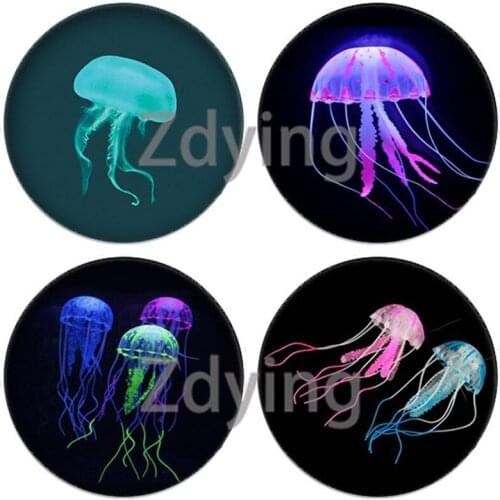 Zdying 10pcs Colorful Artificial Glowing Jellyfish Pattern Round Glass Cabochon & Glass Dome For Base Tray Jewelry Findings