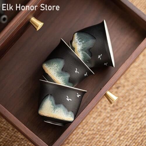 2pc/Set Hand-painted Distant Hills Ceramic Tea Cup Single Cups Glaze Tea Bowl Household Kung Fu Tea Maker Teaware Accessories