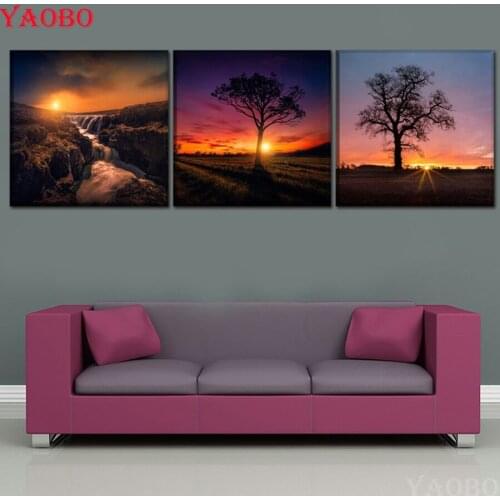 3pcs set,5D Diamond Embroidery Sunset And Sunrise Landscape Diy Diamond Painting Cross Stitch Mosaic Square/Round Rhinestones