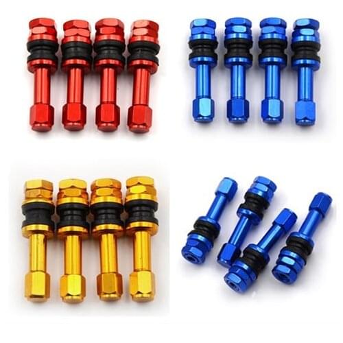 4pcs Aluminum Valve Stems Caps TR48E Bolt-in Auto Car Tubeless Wheel Tire Valve Stems Dust Caps Metal Straight Mouth