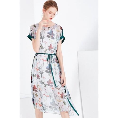 White Chiffon Print Blue Floral Silk Dresses Women High Quality 2021 Summer Long Casual Sexy Office Work Daily Dress Plus Size