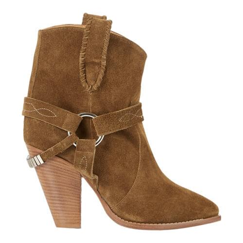 Brown suede leather ankle boots round toe thick heeled woman boots buckle straps riding boots for Spring autumn shoes