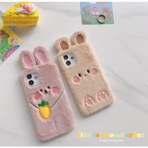3D Cute Cartoon Rabbit Carrot Backpack Bear Case for Samsung Galaxy A82 A22 A02 A32 A02S A72 A52 A12 M12 A42 M51 M31S Fur Cover