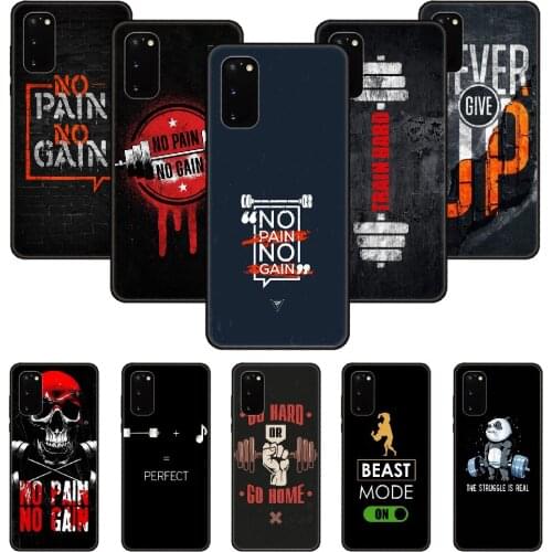 Phone Case For SamSung Galaxy S Note 10 20 7 6 9 8 Plus Edge E Ultra Lite Black Cover Shell Soft No Pain No Gain Gym Fitness