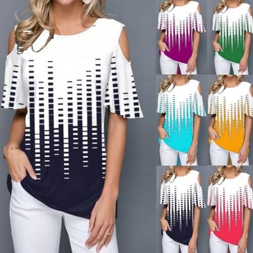 Digital Print T Shirt Cold Shoulder Casual Wear Round Neck Shirt Women Plus Size 5xl Office Fashion Korean Style Shirt Hipster