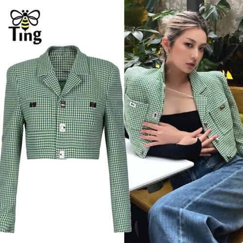 Tingfly Designer Fashion Single Breasted Cropped Short Jackets Turn Down Collar Plaid Winter Autumn Slim Outerwear Coats Casaco