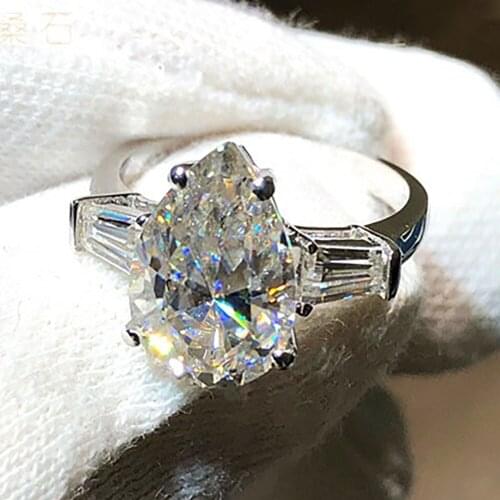 10K Au417 White Gold Women Wedding Party Engagement Ring 1 2 3 4 5 Carat Water Drop Pear Moissanite Diamond Ring Trapezoid