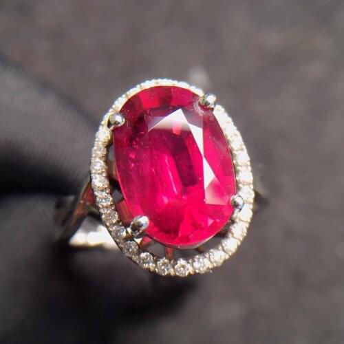 Fine Jewelry Real Pure 18 K Rose Gold AU750 100% Natural Red Rubi Tourmaline 3.6ct Gemstones Females Rings for Women Fine Ring