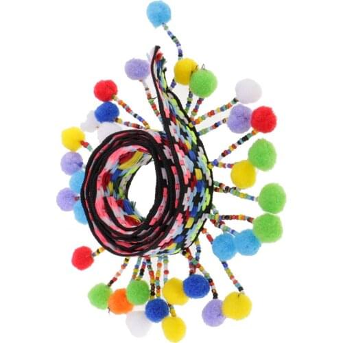 Colorful Beaded/Pom pom Fringe Tassels Braid Jacquard Ribbon Sewing Trim 1yard