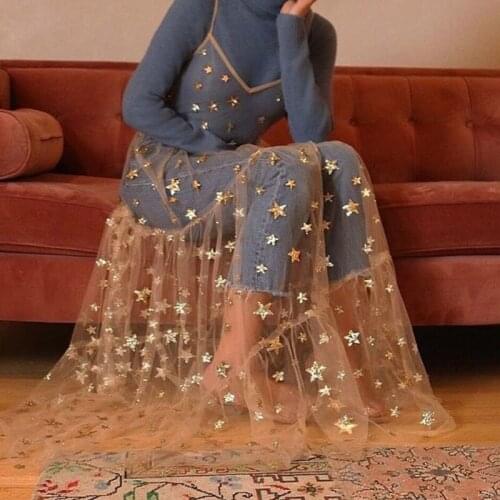 Summer Sweet Tulle Spaghetti Straps See Through Long Women Dresses Fashion Bling Bling Dress